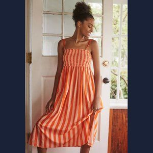 Anthropologie Red Motif (Orange) Stripped Smocked Midi Dress